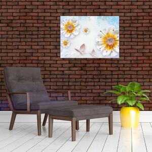 Slika - Kompozicija z rožami in metulji (70x50 cm)