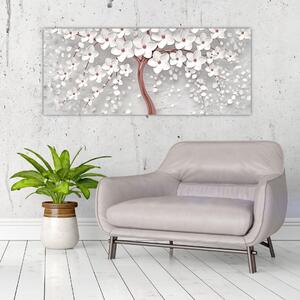 Slika belega drevesa s cvetovi, rožnato zlato (120x50 cm)