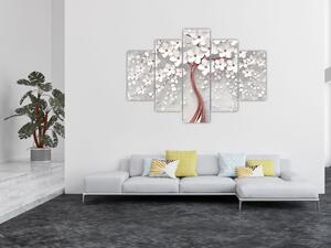 Slika belega drevesa s cvetovi, rožnato zlato (150x105 cm)