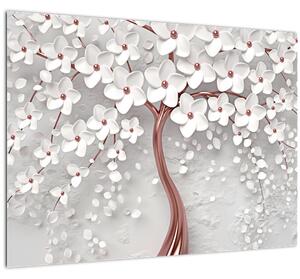 Slika belega drevesa s cvetovi, rožnato zlato (70x50 cm)