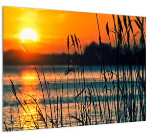 Staklena slika - Zalazak sunca nad jezerom (70x50 cm)