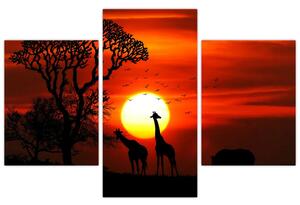 Slika - Siluete životinja pri zalasku sunca (90x60 cm)