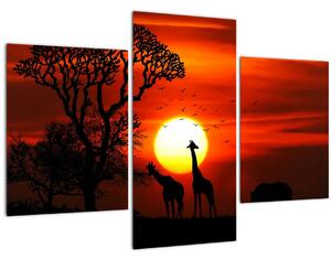 Slika - Siluete životinja pri zalasku sunca (90x60 cm)