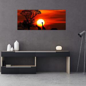 Slika - Siluete životinja pri zalasku sunca (120x50 cm)