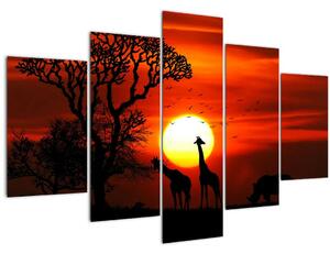 Slika - Siluete životinja pri zalasku sunca (150x105 cm)