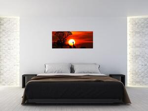 Slika - Siluete životinja pri zalasku sunca (120x50 cm)