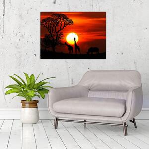 Slika - Siluete životinja pri zalasku sunca (70x50 cm)