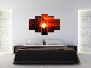 Slika - Siluete životinja pri zalasku sunca (150x105 cm)