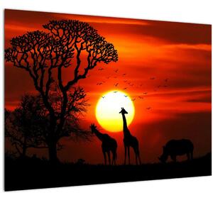 Slika - Siluete životinja pri zalasku sunca (70x50 cm)
