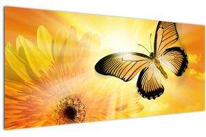 Slika - Žuti leptir s cvijetom (120x50 cm)