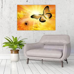 Slika - Žuti leptir s cvijetom (90x60 cm)