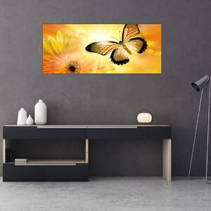 Slika - Žuti leptir s cvijetom (120x50 cm)
