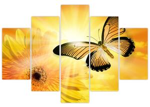 Slika - Žuti leptir s cvijetom (150x105 cm)