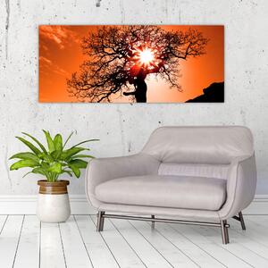 Slika - Stablo hrasta pri zalasku sunca (120x50 cm)