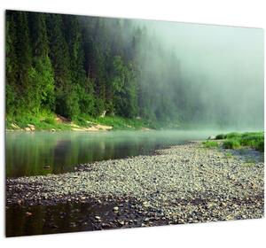 Staklena slika - Rijeka u blizini šume (70x50 cm)