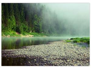 Staklena slika - Rijeka u blizini šume (70x50 cm)