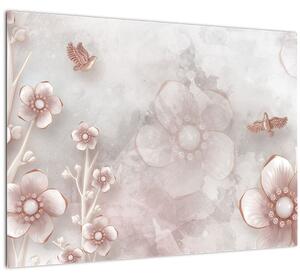 Staklena slika - Ružičasto cvijeće (70x50 cm)