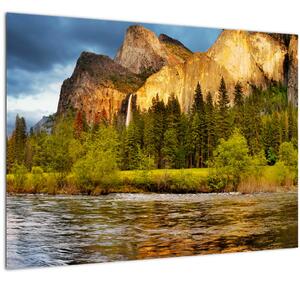 Staklena slika - Stijene uz jezero (70x50 cm)