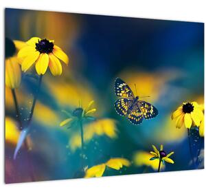 Slika - Žuti leptir s cvijećem (70x50 cm)