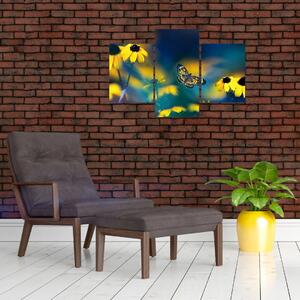 Slika - Žuti leptir s cvijećem (90x60 cm)