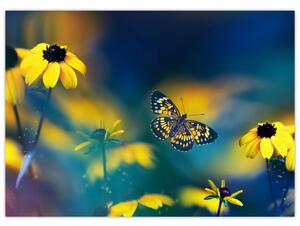 Slika - Žuti leptir s cvijećem (70x50 cm)