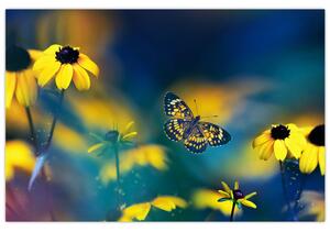 Slika - Žuti leptir s cvijećem (90x60 cm)
