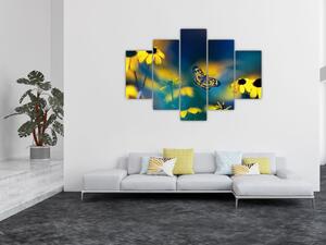 Slika - Žuti leptir s cvijećem (150x105 cm)
