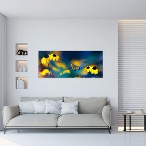 Slika - Žuti leptir s cvijećem (120x50 cm)