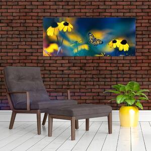 Slika - Žuti leptir s cvijećem (120x50 cm)