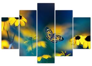 Slika - Žuti leptir s cvijećem (150x105 cm)