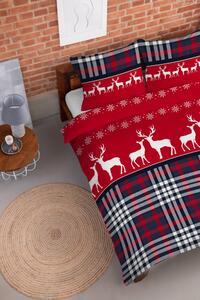 Moderna božićna posteljina crvena sa sobovima Velikost: 160x200 cm | 2 x 70x80 cm