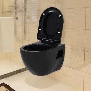 VidaXL Zidna toaletna školjka keramička crna