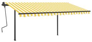 VidaXL Tenda na ručno uvlačenje sa stupovima 4 x 3,5 m žuto-bijela