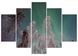 Slika polarne svjetlosti nad zaleđenim drvećem (150x105 cm)