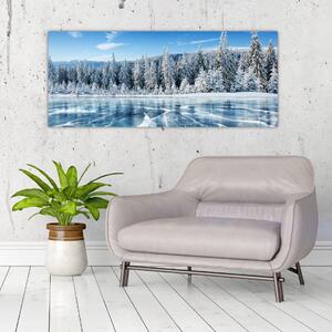 Slika zaleđenog jezera i sniježnih stabala (120x50 cm)
