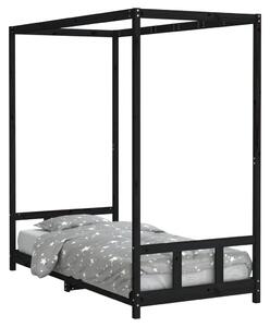 VidaXL Okvir za dječji krevet crni 90 x 190 cm od masivne borovine