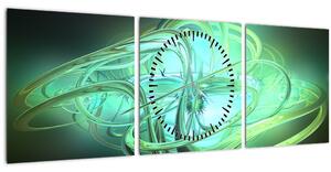 Slika zelene apstrakcije (sa satom) (90x30 cm)