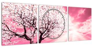 Ružičasta slika stabla (sa satom) (90x30 cm)