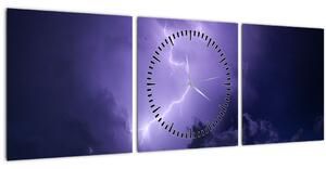 Slika - ljubičasto nebo i munja (sa satom) (90x30 cm)