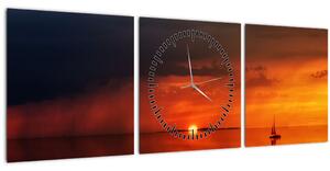Slika zalaska sunca s jedrilicom (sa satom) (90x30 cm)