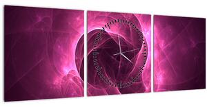 Slika moderne ružičaste apstrakcije (sa satom) (90x30 cm)
