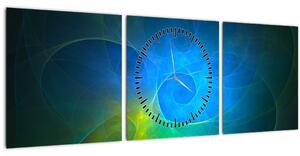 Slika plave apstrakcije (sa satom) (90x30 cm)