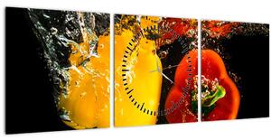 Slika - paprike u vodi (sa satom) (90x30 cm)