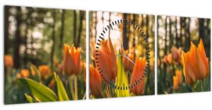 Slika - cvijeće tulipana (sa satom) (90x30 cm)