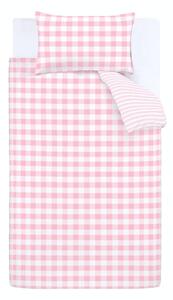 Ružičasta pamučna posteljina Bianca Check and Stripe, 200 x 200 cm