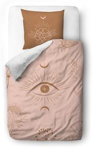 Ružičasto-smeđa pamučna satenska posteljina Butter Kings Boho Dream, 135 x 200 cm