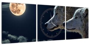 Slika vukova koji zavijaju na mjesec (sa satom) (90x30 cm)