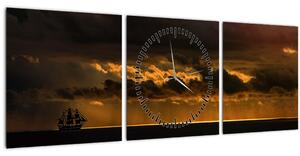 Slika jedrilice pri zalasku sunca (sa satom) (90x30 cm)