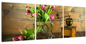 Slika - tulipani, mlinac i kava (sa satom) (90x30 cm)