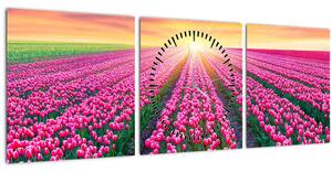Slika polja tulipana sa suncem (sa satom) (90x30 cm)